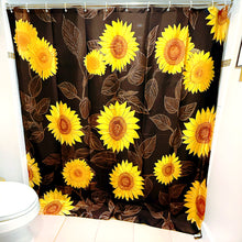 Load image into Gallery viewer, Sunflower Boho Shower Curtain | Black & Yellow Cute Floral Bathroom Decor