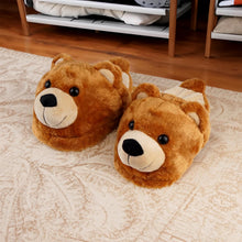 Load image into Gallery viewer, Bear Slippers - Poofy Plush Brown Women M