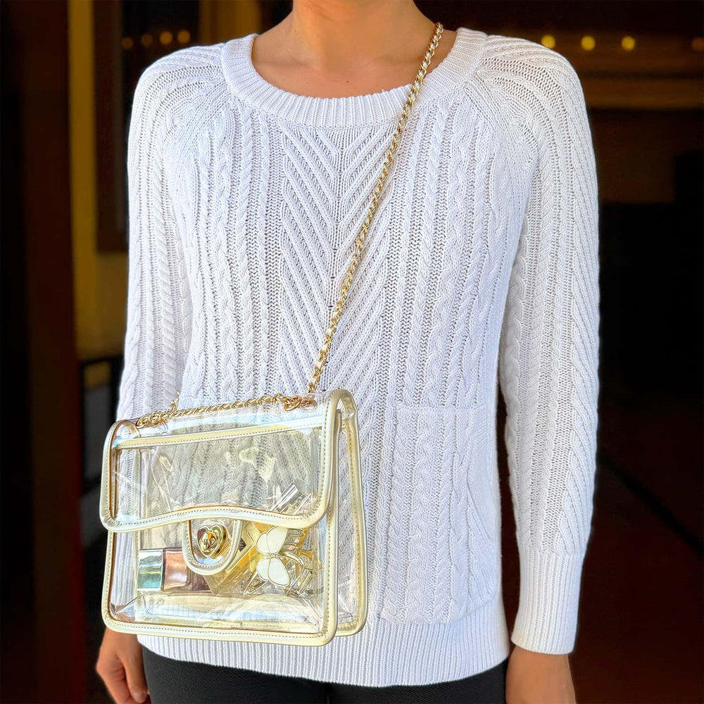 Load image into Gallery viewer, Cute Gold Clear Purse – Stadium Approved