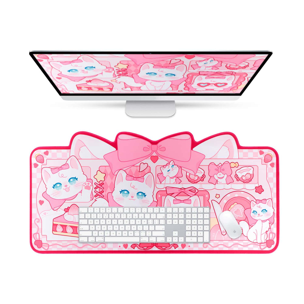 Load image into Gallery viewer, Marie Cat Kawaii Desk Mat – Pink Cute Anime Mouse Pad