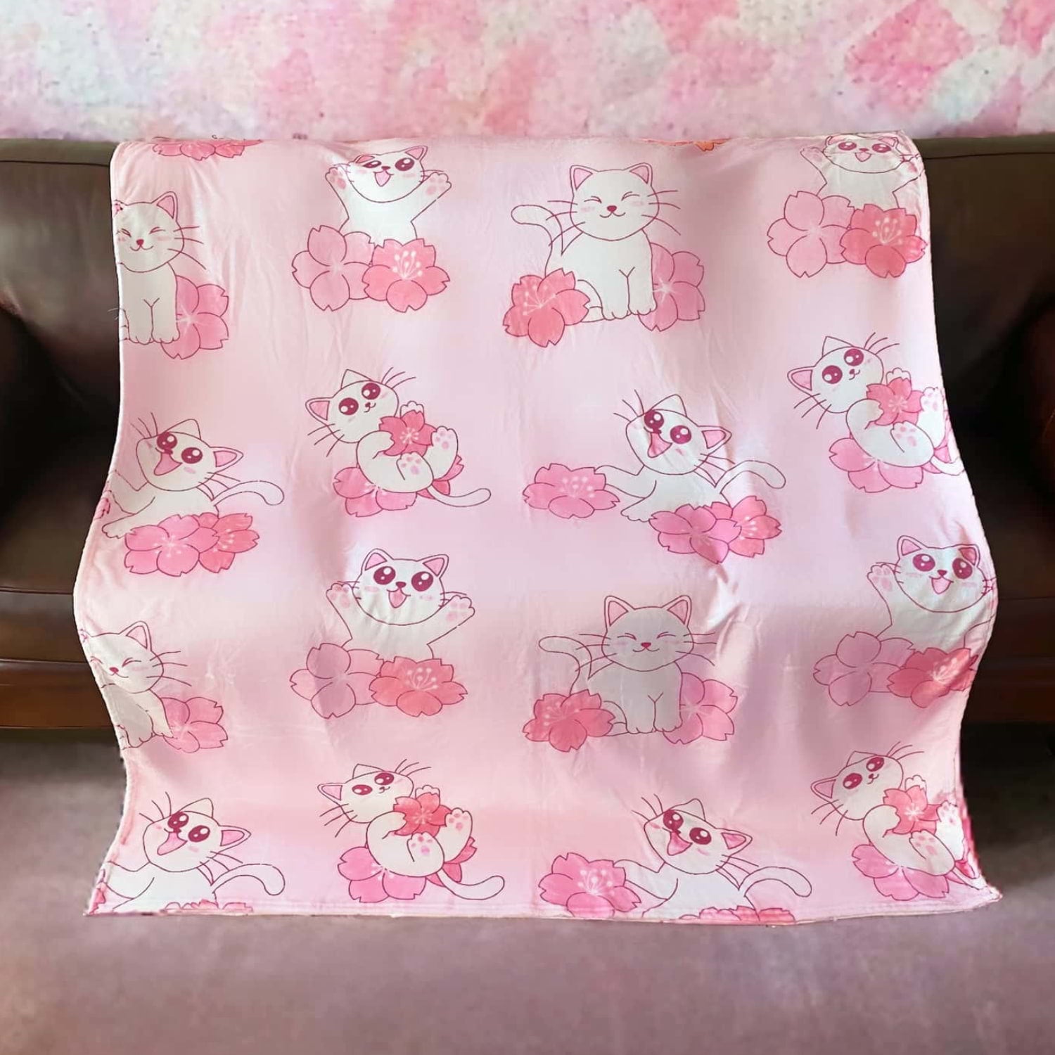 Sakura Cat Blanket Kawaii Pink Pastel Throw Blanket Beluga Design