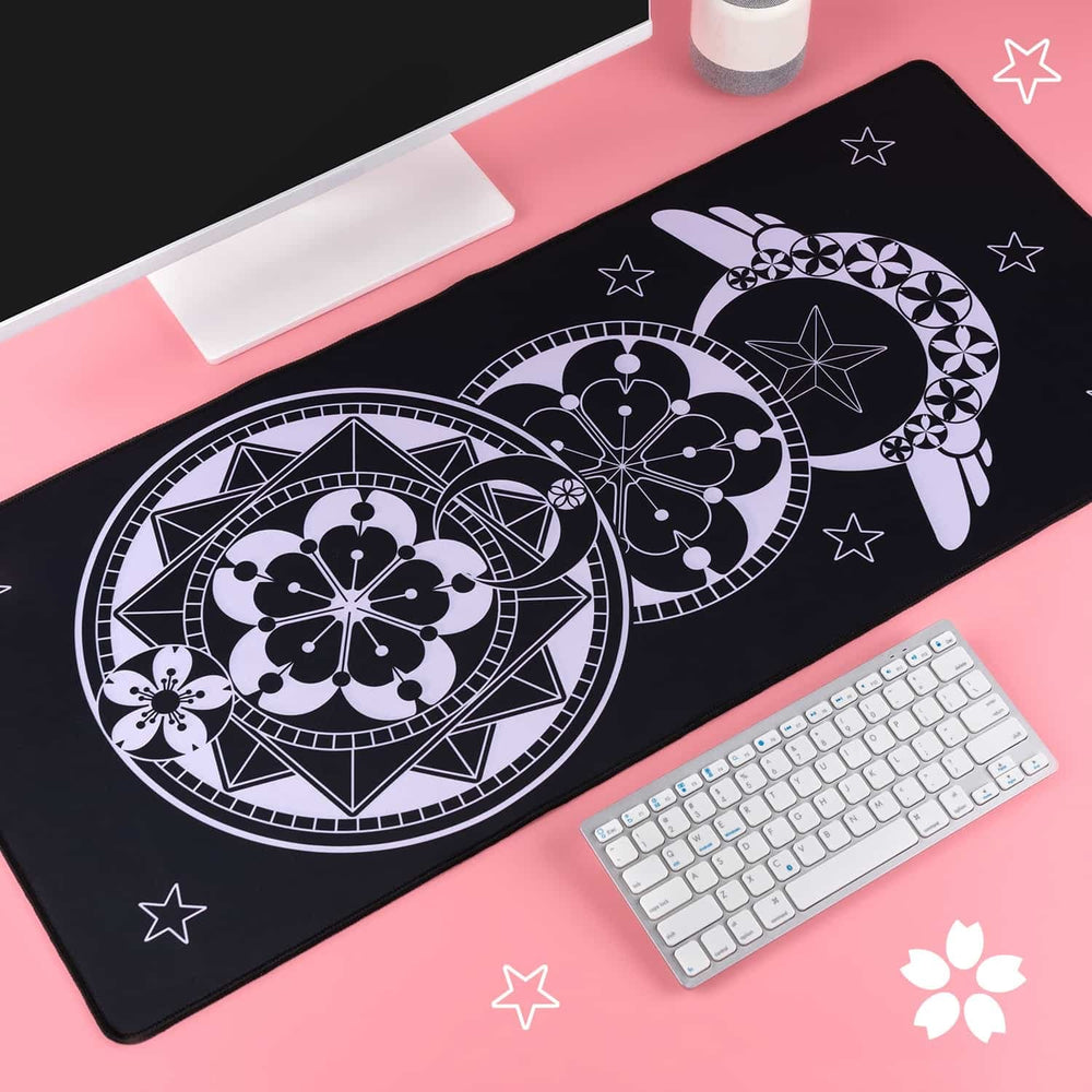 Load image into Gallery viewer, Cardcaptor Sakura Desk Mat - Constellation Star Black and Pink Mousepad
