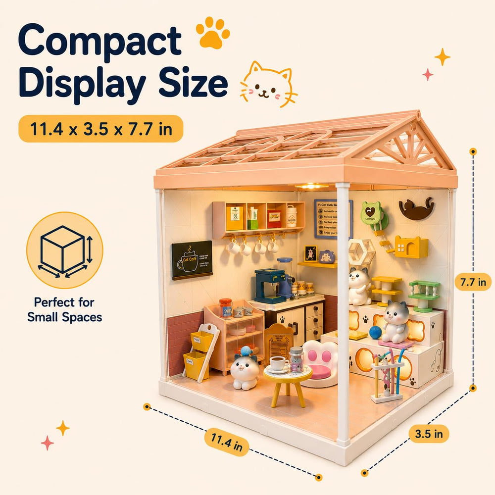 Load image into Gallery viewer, Cat Cafe Miniature Kit | Cute Mini DIY Dollhouse with LED Light