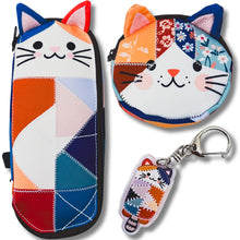 Load image into Gallery viewer, Cat Pencil Case Set | 3 Piece Kawaii Kitty Pouch Set with Coin Purse &amp; Keychain
