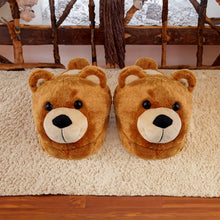 Load image into Gallery viewer, Bear Slippers - Poofy Plush Brown Women M