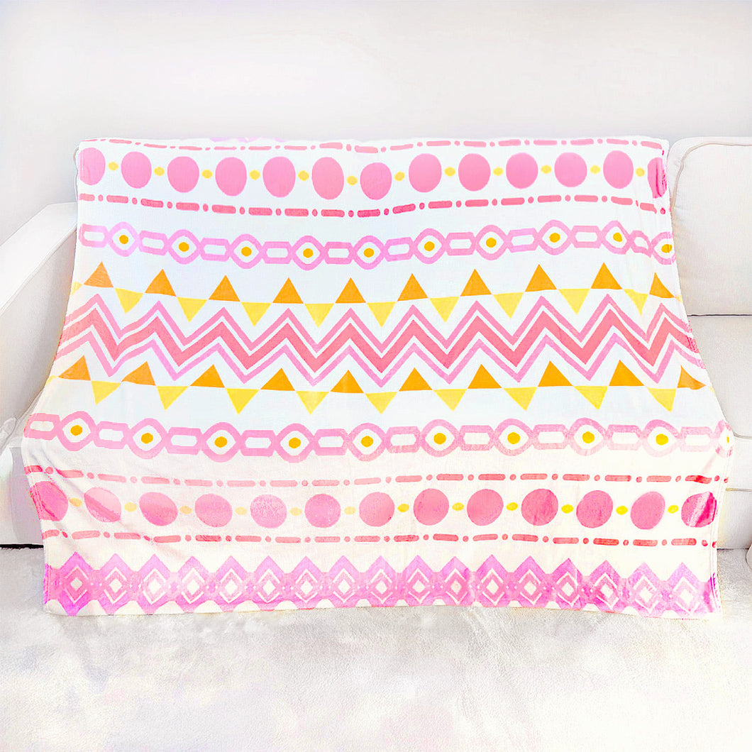 Kawaii Boho Blanket | Cozy Soft Pink Geometric Pattern Throw