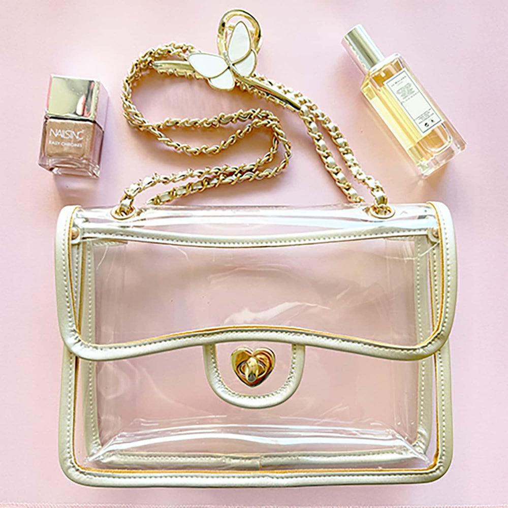 Load image into Gallery viewer, Cute Gold Clear Purse – Stadium Approved
