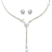 Load image into Gallery viewer, Butterfly Jewelry Set - Silver Pearl Necklace Earrings
