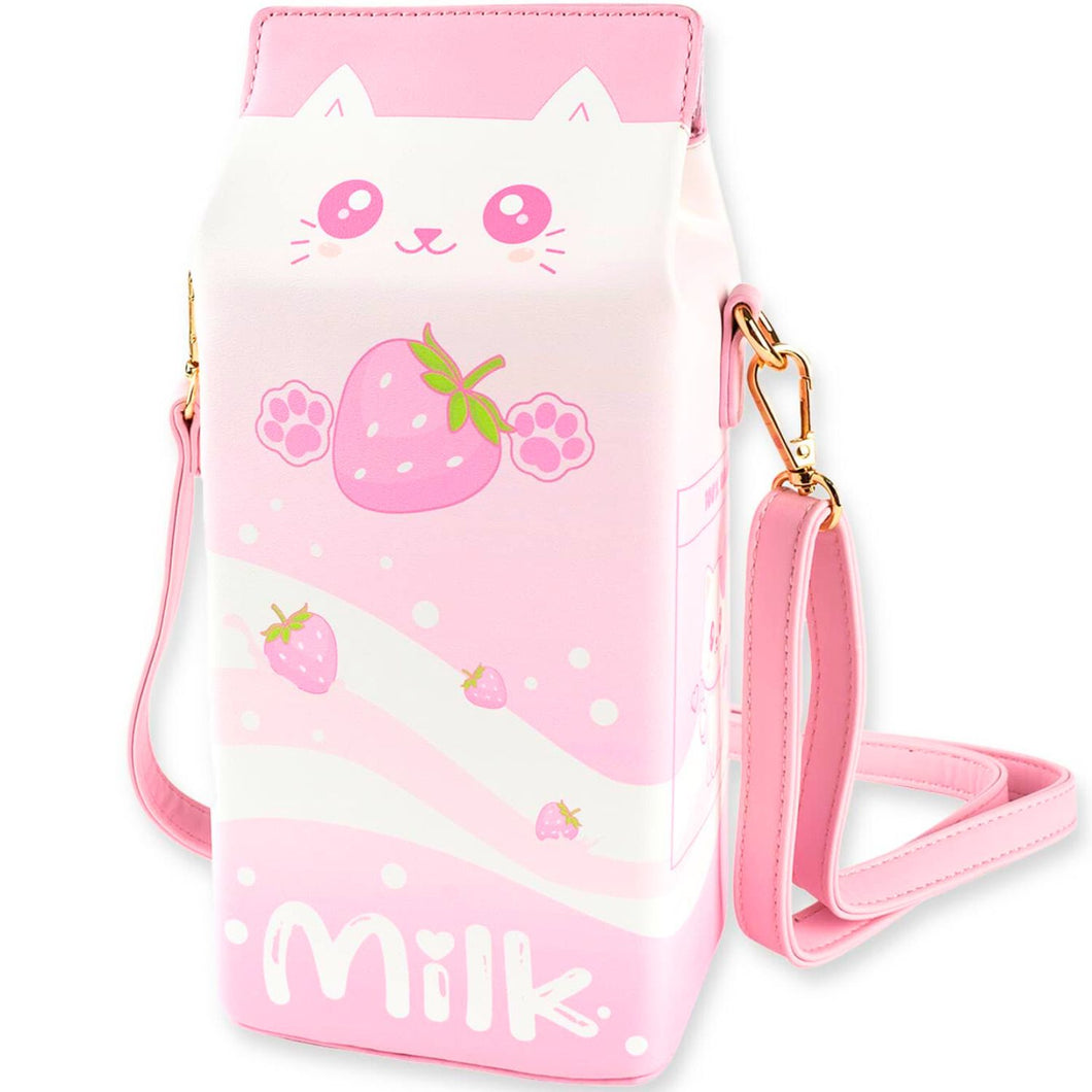 Strawberry Milk Cat Purse | Pink Kawaii Anime Crossbody Bag