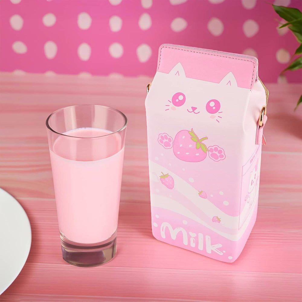 Load image into Gallery viewer, Strawberry Milk Cat Purse | Pink Kawaii Anime Crossbody Bag

