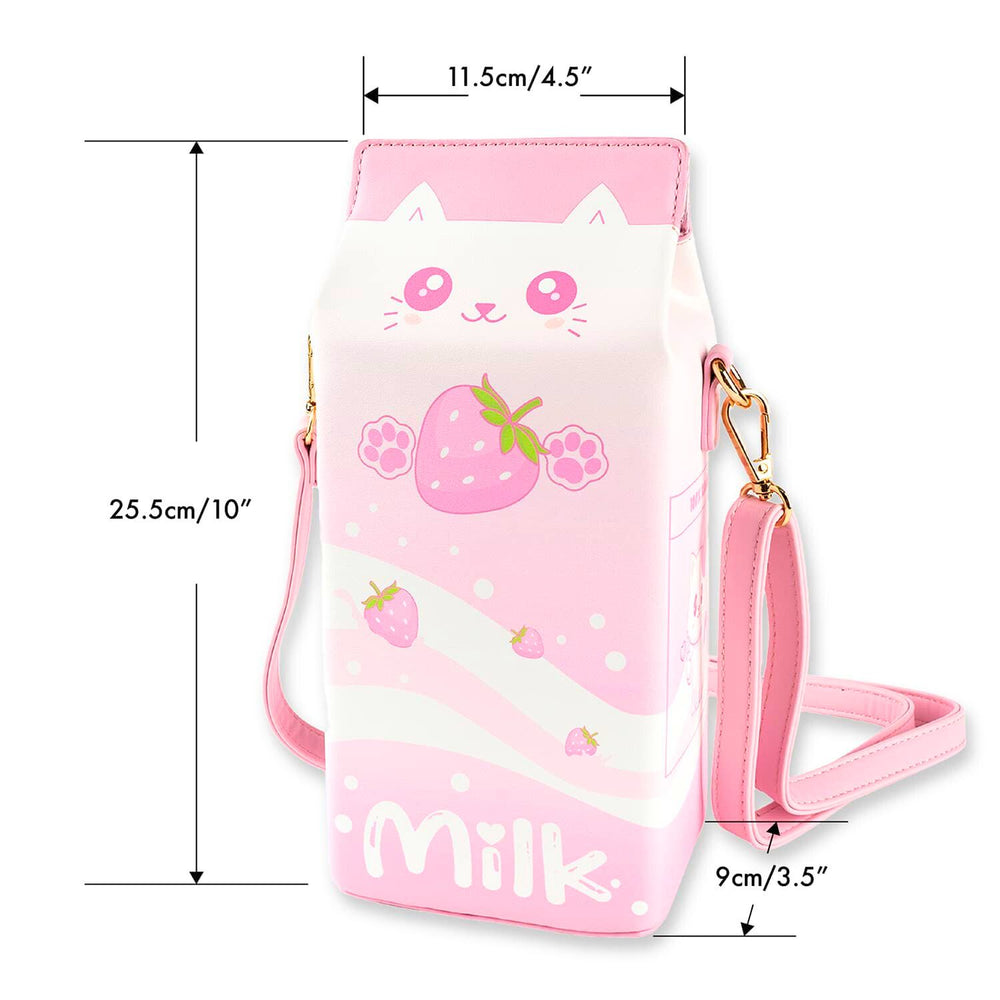 Load image into Gallery viewer, Strawberry Milk Cat Purse | Pink Kawaii Anime Crossbody Bag
