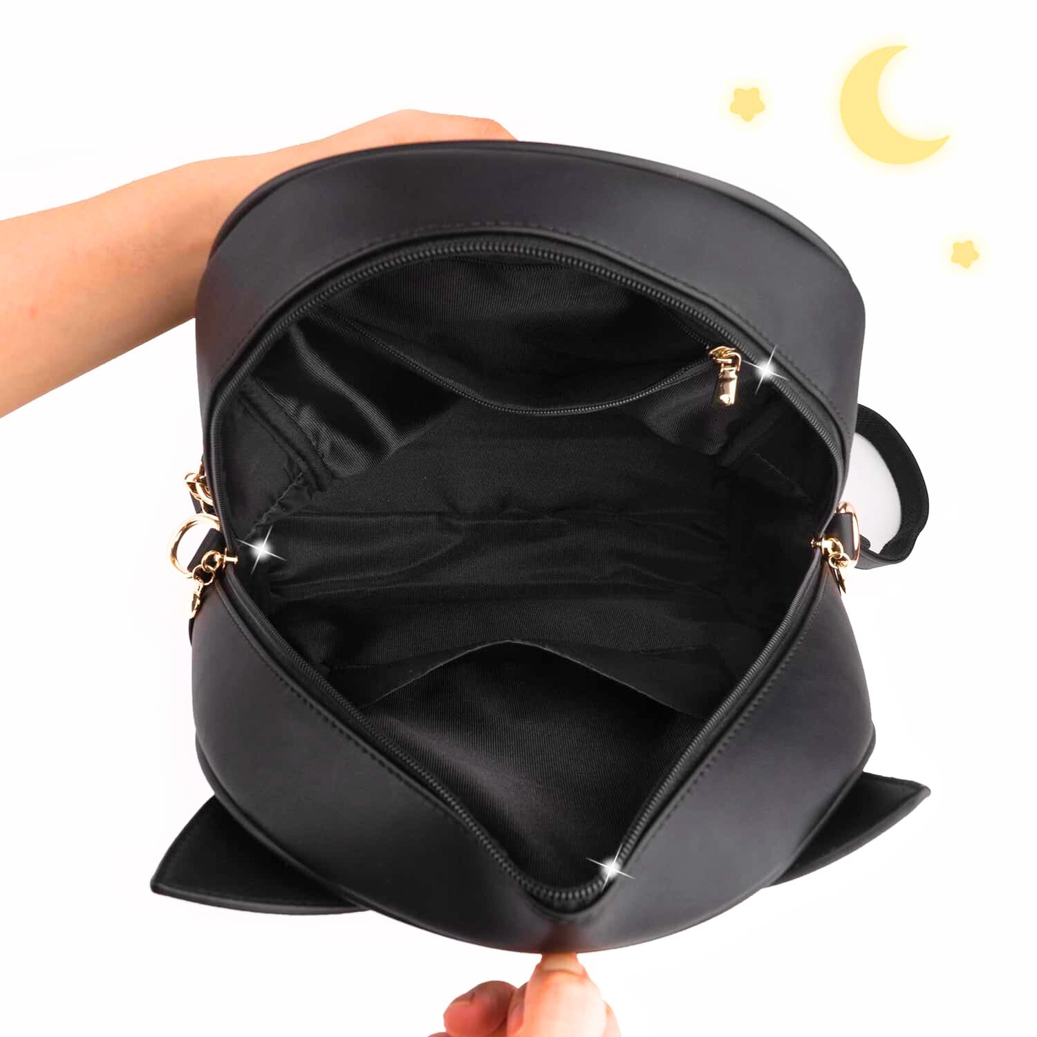 BelugaDesign Moon Backpack - Cute Black Anime Cat Ears 
