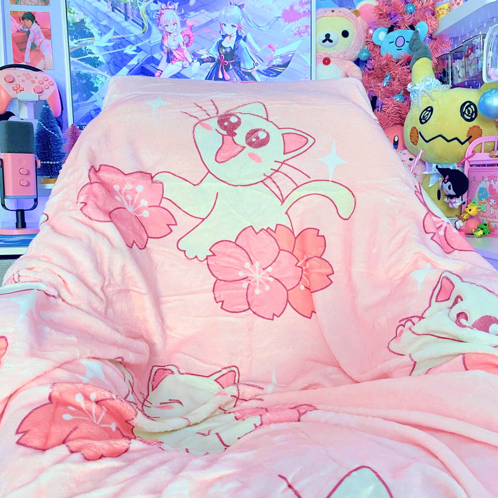 Load image into Gallery viewer, Sakura Cat Blanket - Kawaii Pink Pastel Throw Blanket
