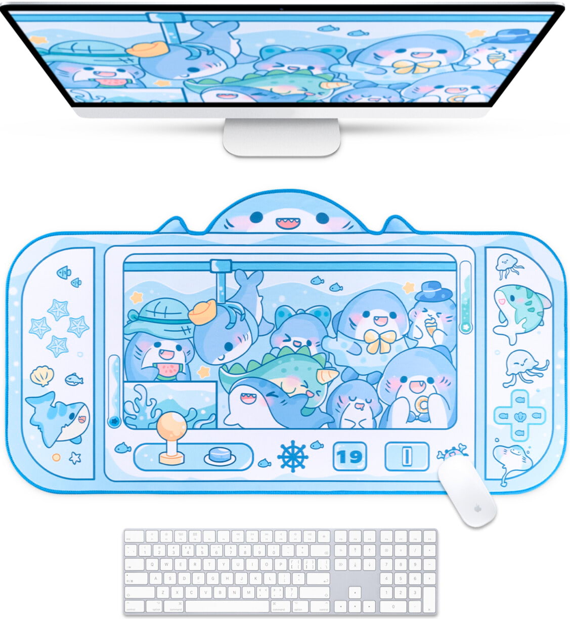 Shark Desk Pad - Cute Blue Ocean Mousepad – Beluga Design