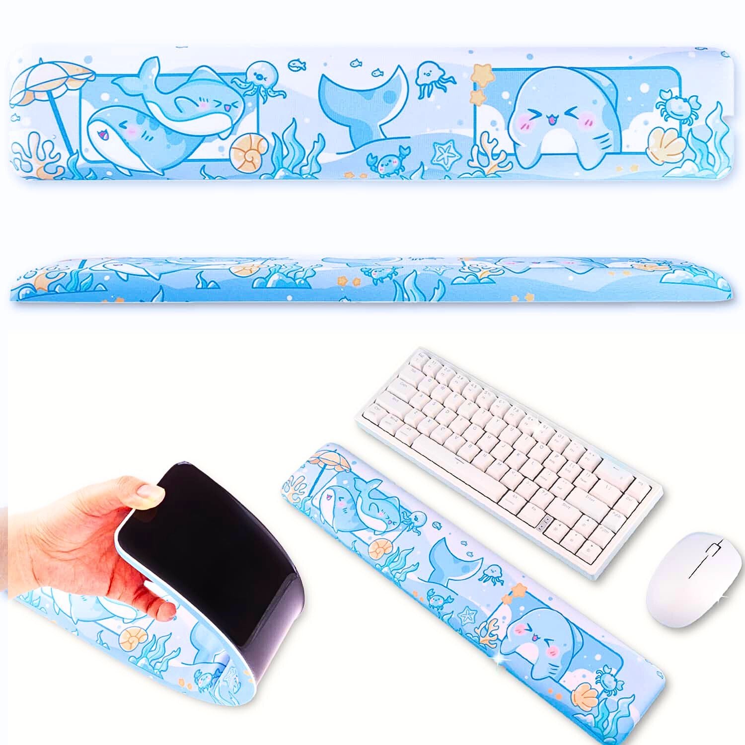 BelugaDesign Shark Wrist Rest | Cute Kawaii Anime Pastel Blue Wrist Pad - View #6