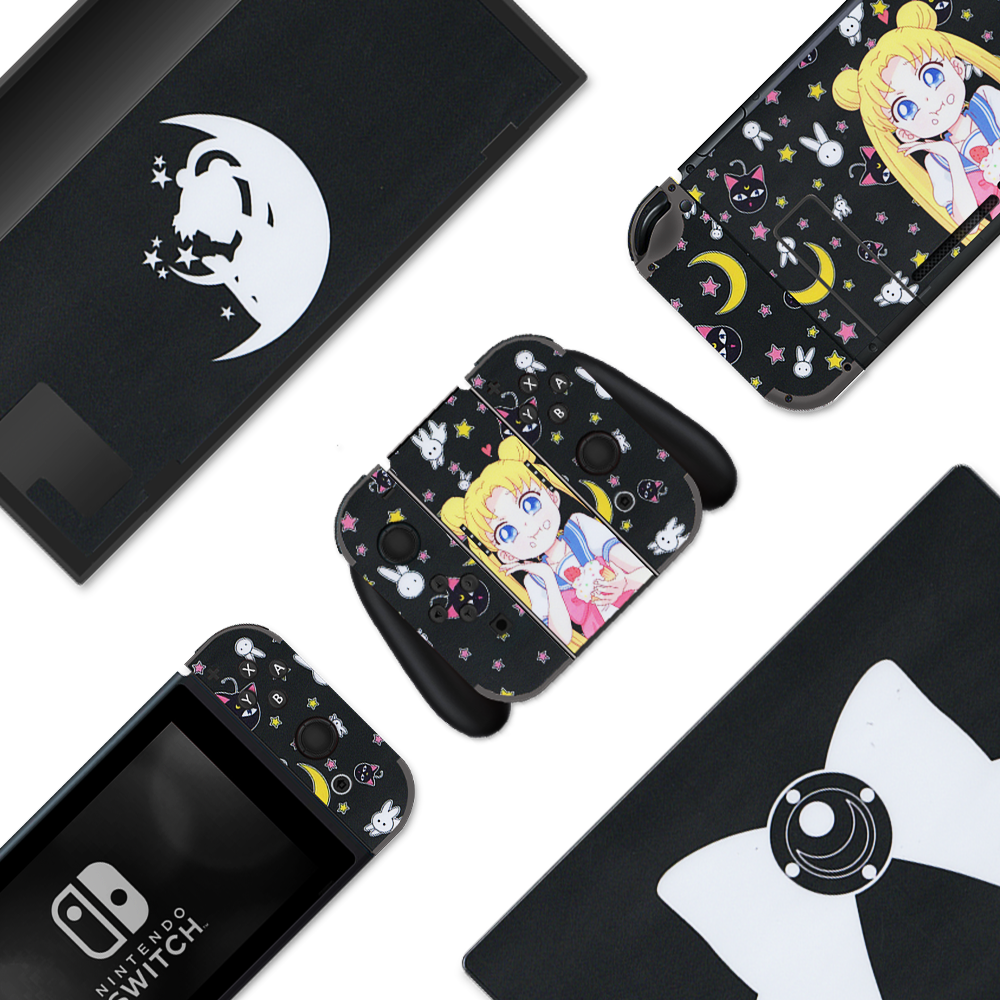 Load image into Gallery viewer, Moon Anime Skins - Black Anime Cute Nintendo Switch Lite Wraps