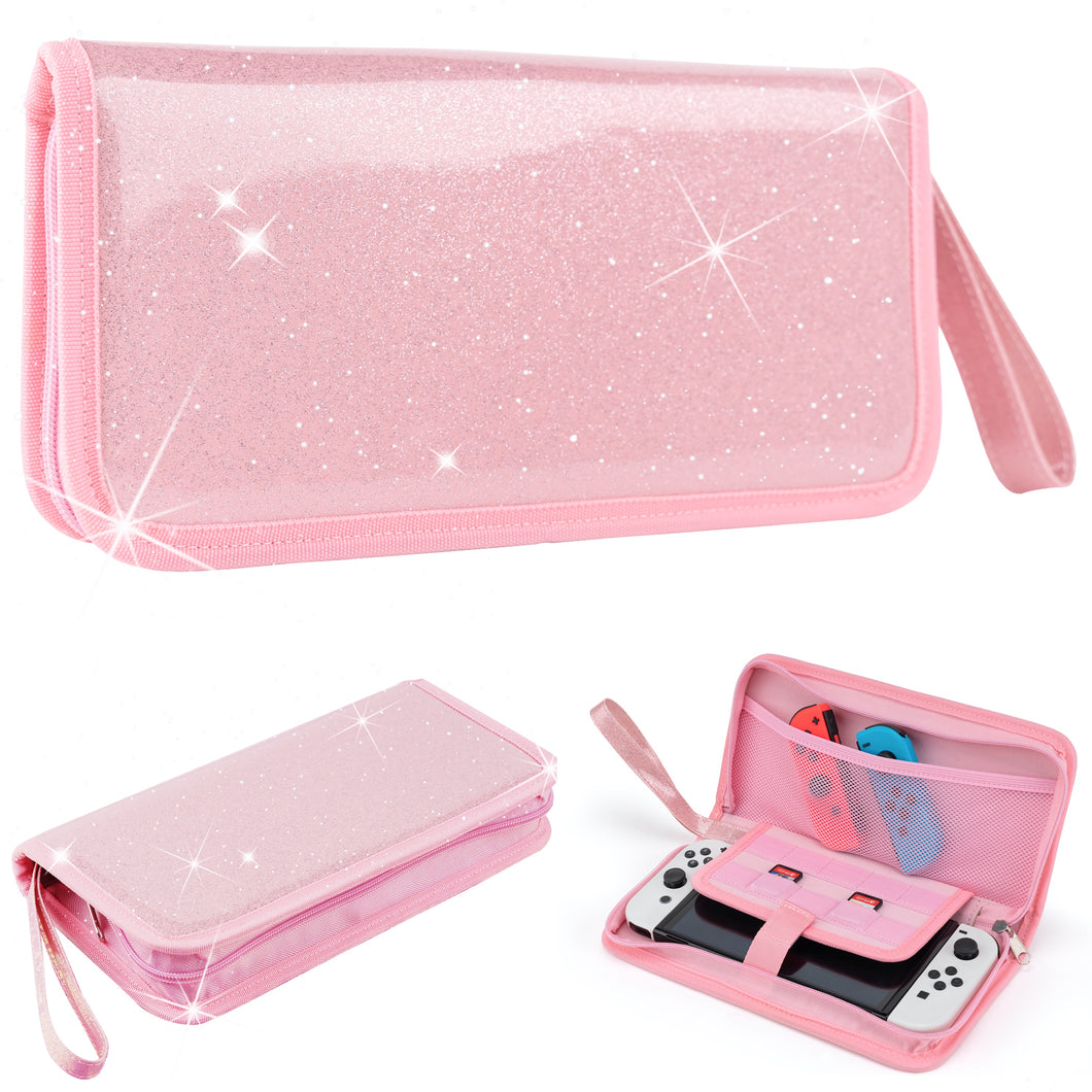 Pink Glitter Carrying Case - Nintendo Switch Lite Standard OLED
