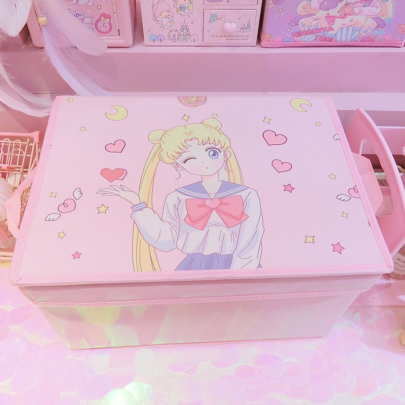 Load image into Gallery viewer, Large Sailor Moon Organizer - Pink Foldable Pastel Bin
