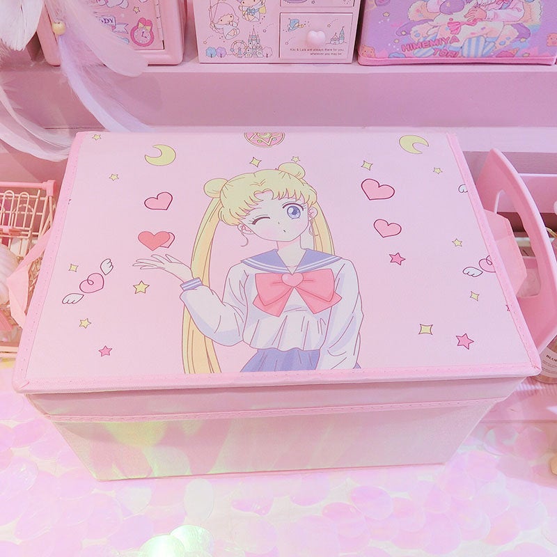 Large Moon Anime Organizer - Pink Foldable Pastel Bin