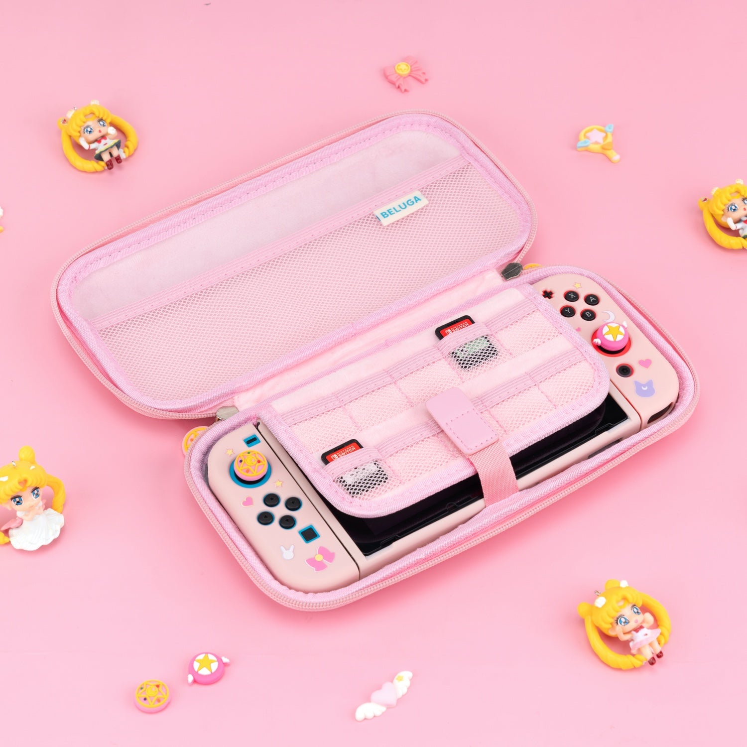 Moon Anime Bundle Nintendo Switch Lite OLED Case Cover Grips Beluga Design