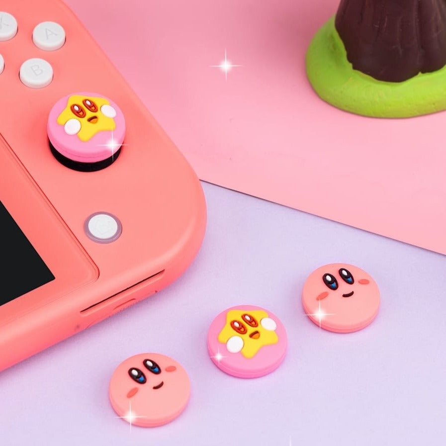 Kirby Thumb Grips - Cute Pink Anime Button Caps for Nintendo Switch Standard OLED Lite