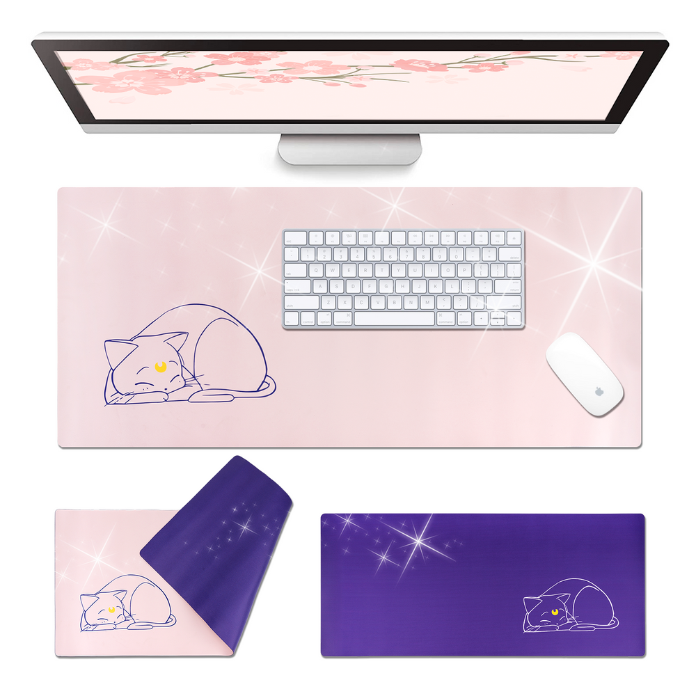 Load image into Gallery viewer, Moon Anime Desk Pad - Large Pink Purple Cat Luna Mat Mousepad
