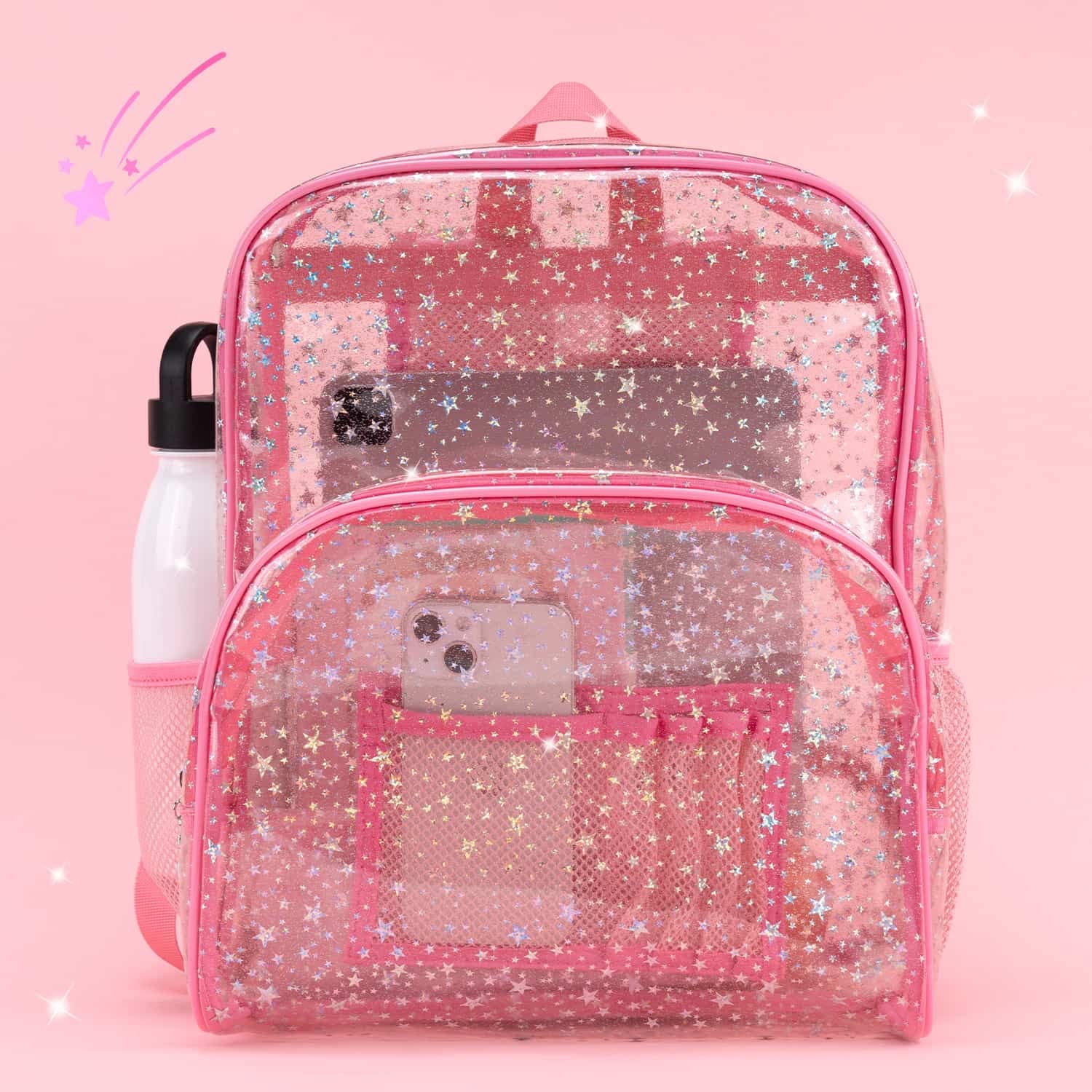 clear mini backpack pink Glitter Pink Clear Backpack