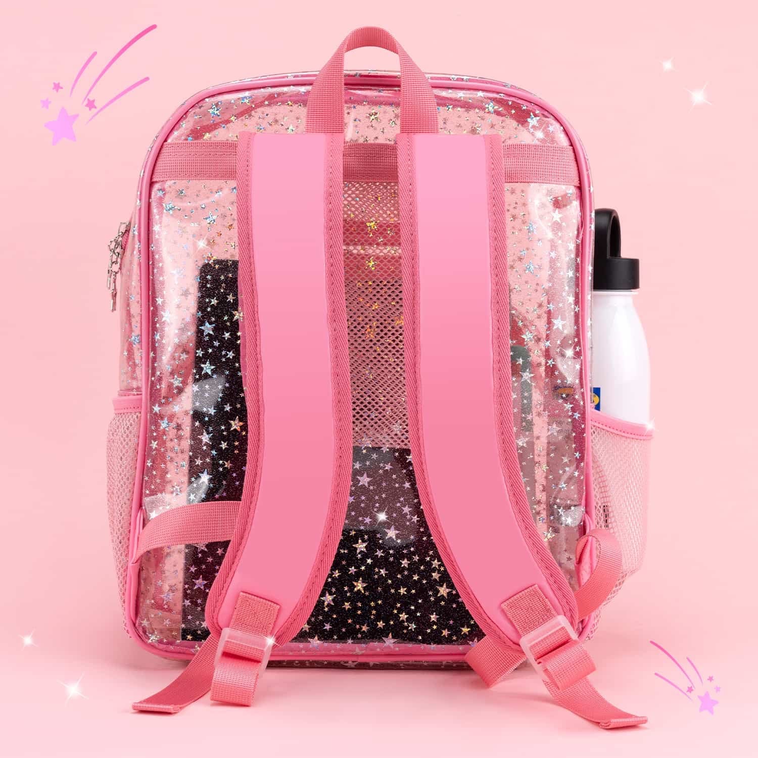 Glitter Pink Clear Backpack - Kawaii Cute School Supplies for Girls & –  Beluga Design