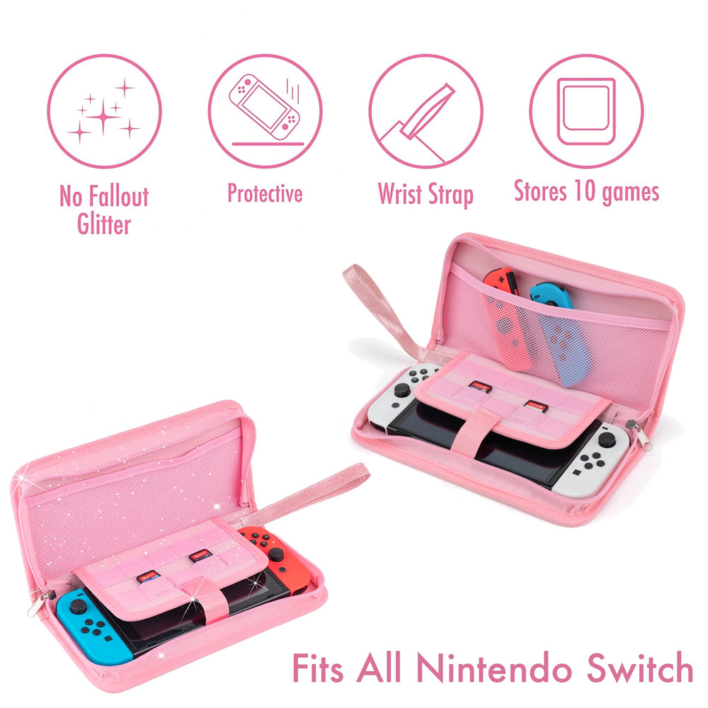 Load image into Gallery viewer, Pink Glitter Carrying Case - Nintendo Switch Lite Standard OLED

