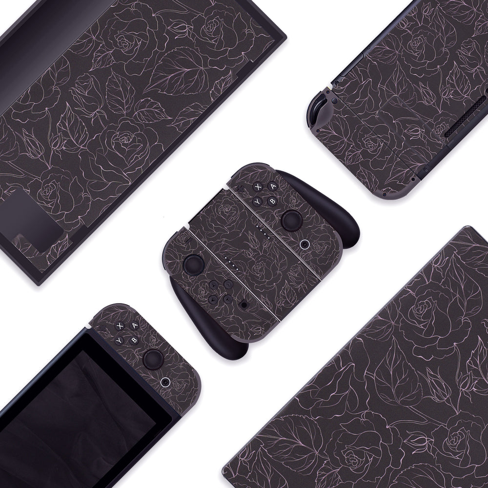 Load image into Gallery viewer, Black Rose Skin - Flower Nintendo Switch OLED or Lite Wrap
