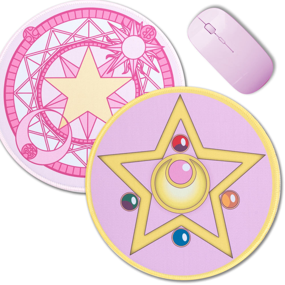 Load image into Gallery viewer, Pink Anime Mousepads - 2 Cute Sakura Moon Mouse Pads
