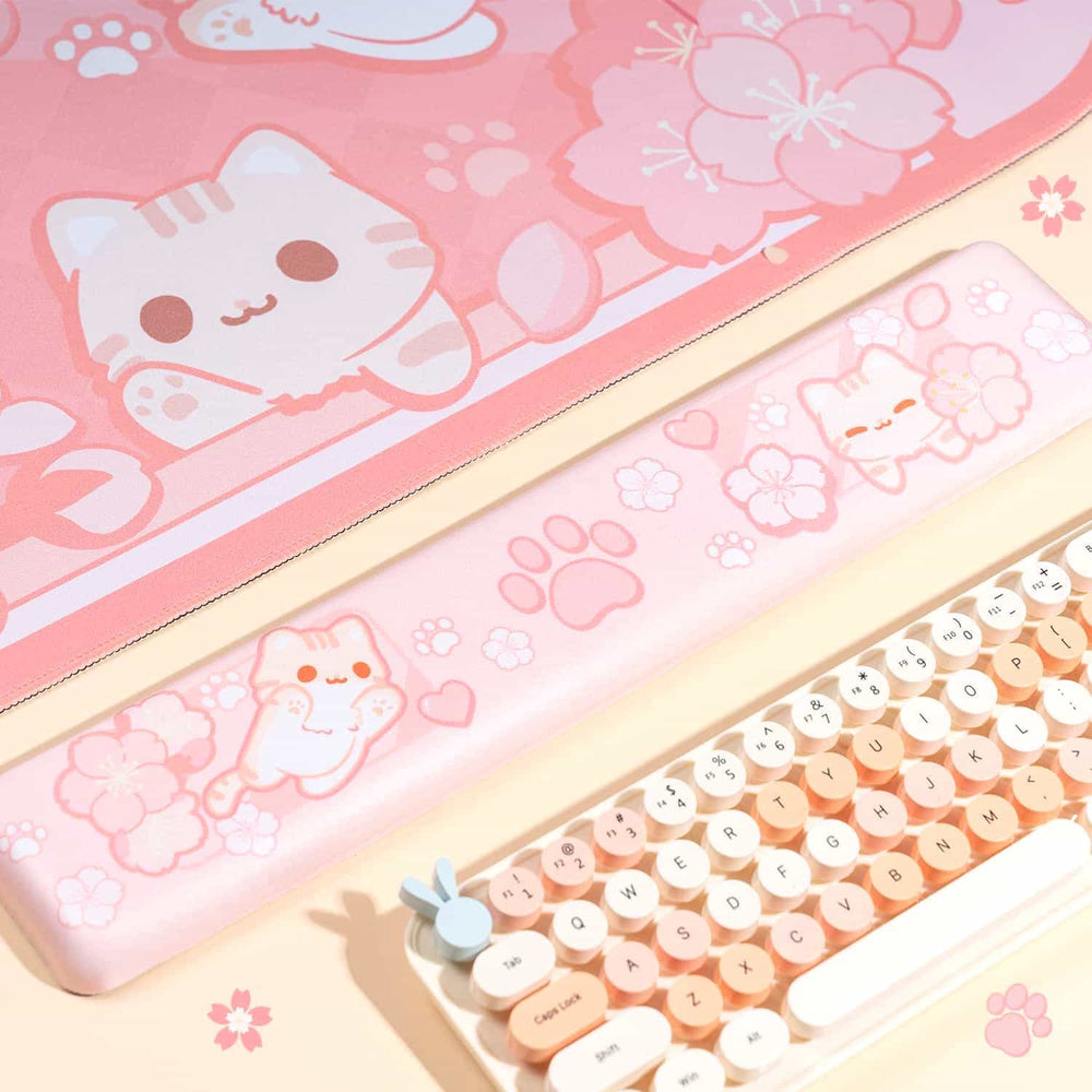 Kawaii Pink Cat Ergonomic Gel Pad Mouse Pad, Cute Japanese Anime Mouse Mat, Keyboard  Mouse Pad Wrist Rest, Cute Keyboard Pad Desk Setup 
