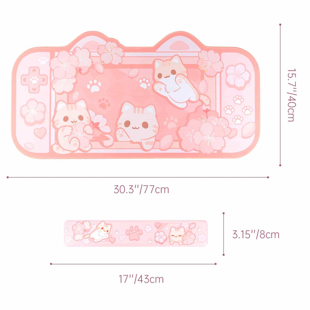 Kawaii Pink Cat Ergonomic Gel Pad Mouse Pad, Cute Japanese Anime Mouse Mat, Keyboard  Mouse Pad Wrist Rest, Cute Keyboard Pad Desk Setup 