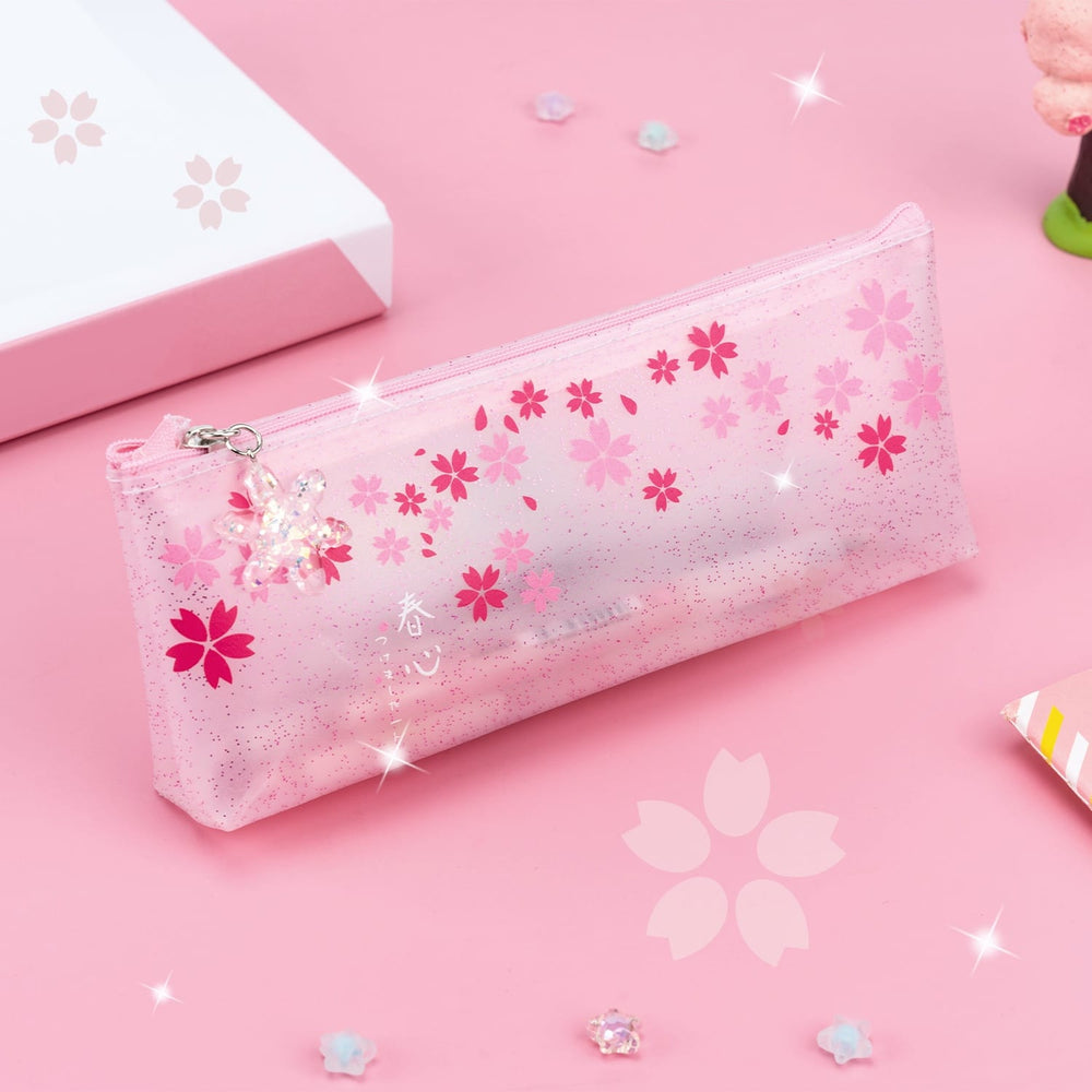 Sakura Pouch - Cute Glitter Clear Pink Pen Pencil Makeup Bag – Beluga Design