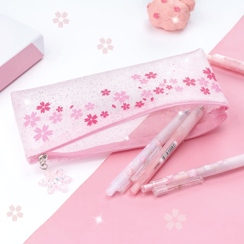 Sakura Pouch - Cute Glitter Clear Pink Pen Pencil Makeup Bag – Beluga Design
