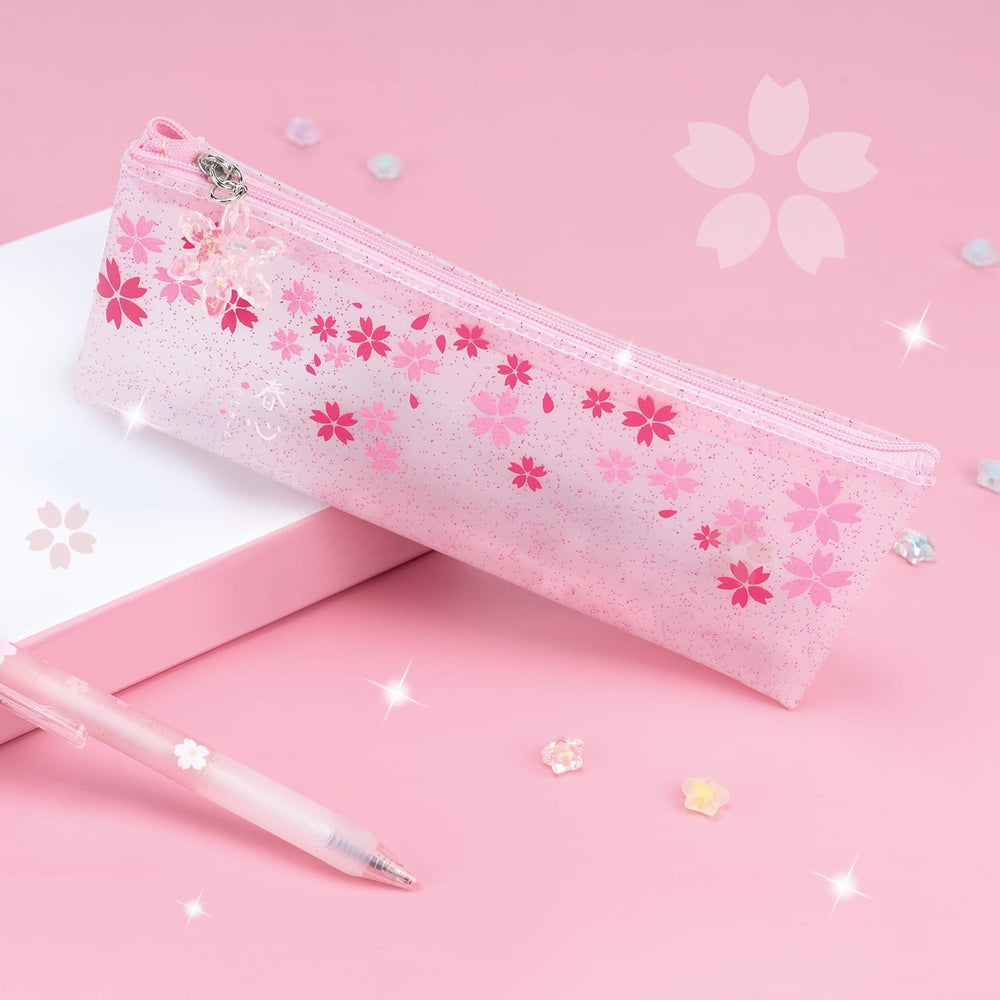 Load image into Gallery viewer, Sakura Pouch - Cute Glitter Clear Pink Pen Pencil Makeup Bag
