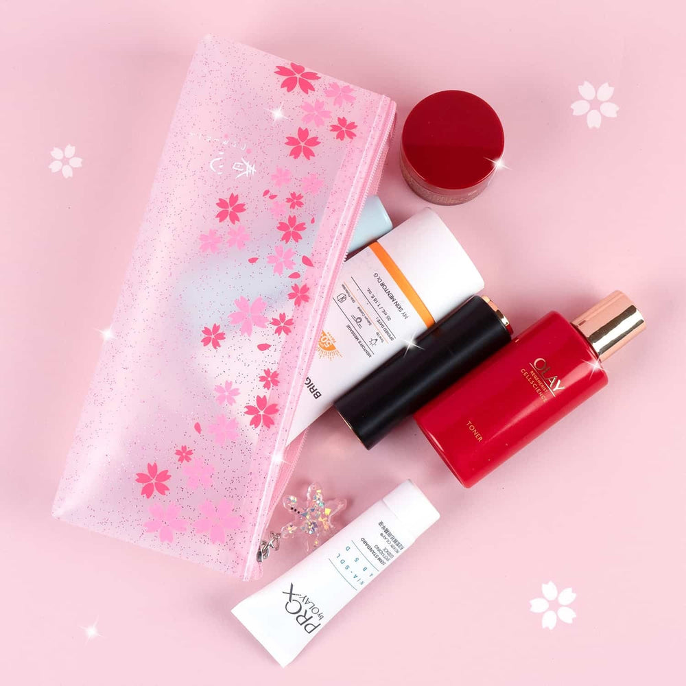 Load image into Gallery viewer, Sakura Pouch - Cute Glitter Clear Pink Pen Pencil Makeup Bag
