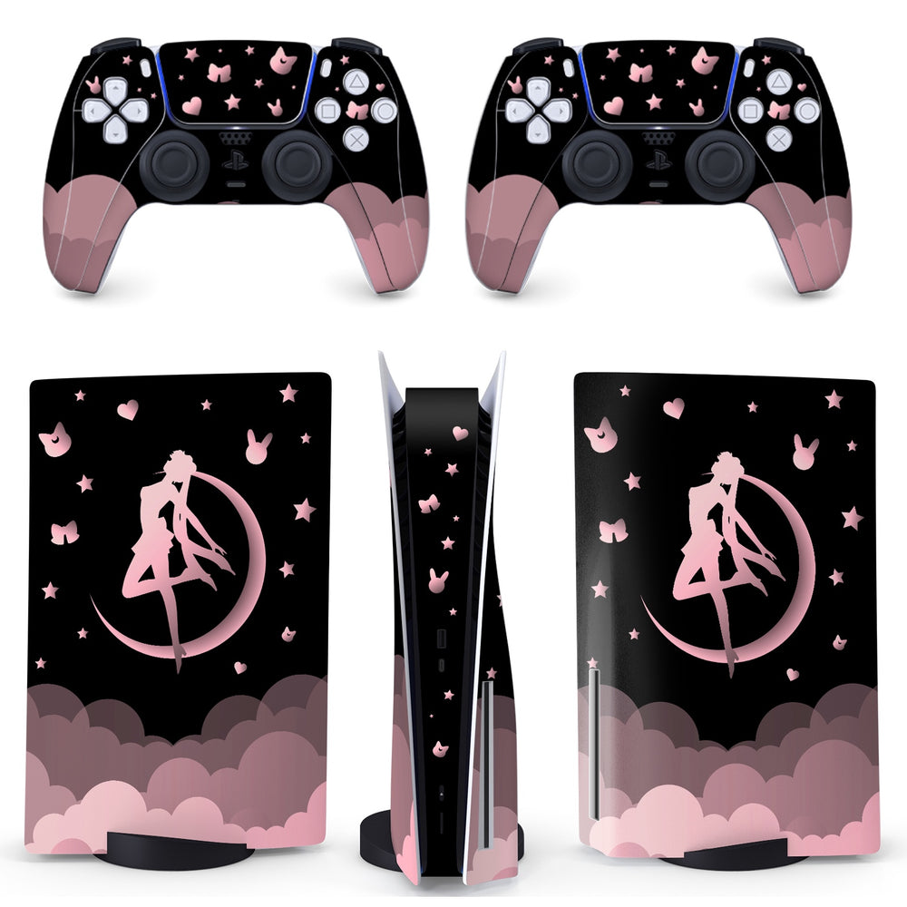 Load image into Gallery viewer, Moon Anime PS5 Skin - Pink Black Anime Wrap Disc Digital