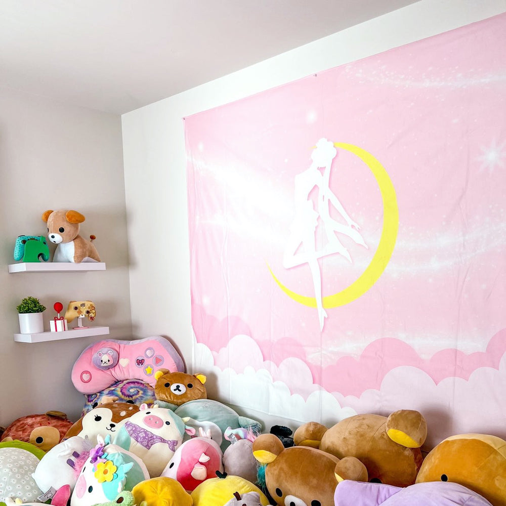 Load image into Gallery viewer, Moon Anime Tapestry - Cute Anime Kawaii Blanket Wall Decor
