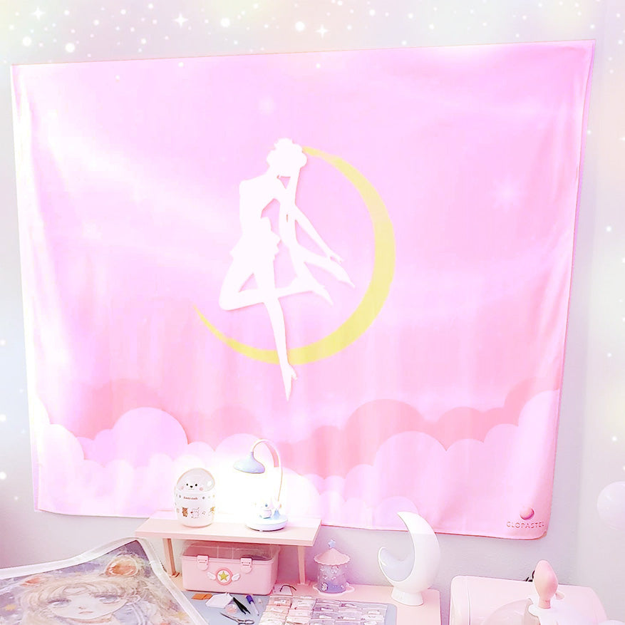 Moon Anime Tapestry - Cute Anime Kawaii Blanket Wall Decor
