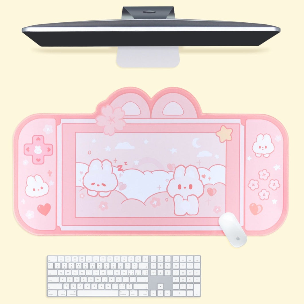 Bunny Pink Desk Mat - Cute Gaming Nintendo Switch Pad