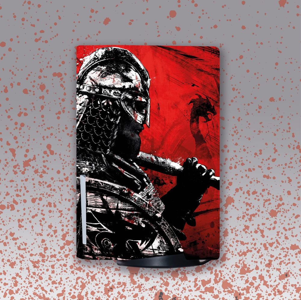 Load image into Gallery viewer, Warrior PS5 Skin | Battle Black Red Wrap Decal for Sony Playstation 5
