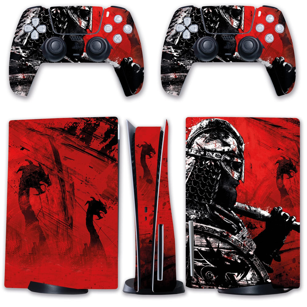 Load image into Gallery viewer, Warrior PS5 Skin | Battle Black Red Wrap Decal for Sony Playstation 5